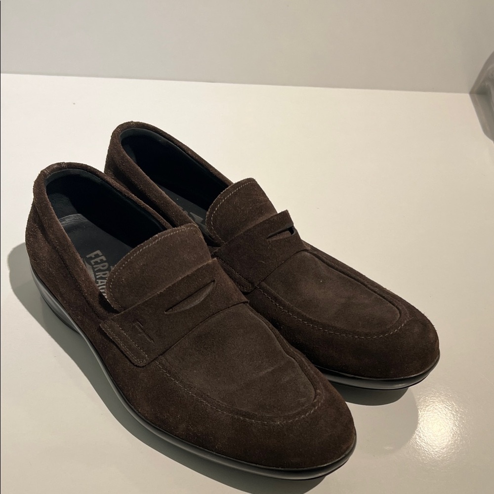 Salvatore Ferragamo Dark Brown Suede Slip-Ons